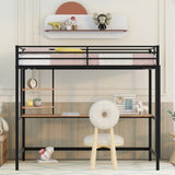 Twin Metal Loft Bed with Desk and Shelve,Black MF292491AAB