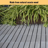 20 PCS Interlocking Deck Tiles Striped Pattern, 12" x 12" Square Light Gray Acacia Hardwood Outdoor W2391P276694