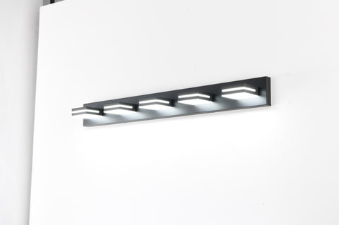 ZUN Modern Black LED Vanity Light, 5-Lights Wall Sconce for Bathroom and Mirror, Sleek Minimalist W1340P248797