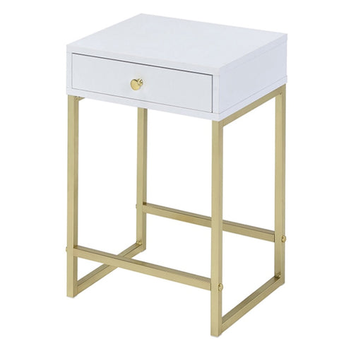 ZUN White and Brass 1-Drawer Side Table B062P181358