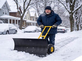 Manual Snow Pusher Cart 36x18in with H-Handle, Black Iron Blade, Yellow Wheels, Snow Plow Cart 50835495