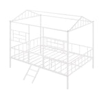 ZUN Metal House Bed Frame Full Size with Slatted Support No Box Spring Needed White MF289094AAK