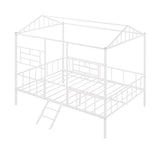 ZUN Metal House Bed Frame Full Size with Slatted Support No Box Spring Needed White MF289094AAK