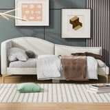 Twin Size Upholstered Daybed with Headboard and Armrest, Support Legs, Beige WF318293AAM