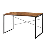 Solid Wood Top Rectangular Writing Desk, Oak and Black B016P311356