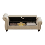 64.5" Bed Bench for Bed Room Nails Tufted Chaise of Lounge with Storage Velvet Upholstery Beige W1097P202874