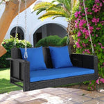 ZUN 49in Black Rattan Blue Cushion Rattan Swing Chair（Swing frames not included） 61313837