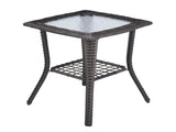 Outdoor Wicker Side Table, Rattan End Table with Glass Top, Patio Coffee Bistro Table for Indoor 75923325