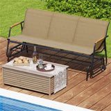 3-person terrace gliding chair with curved teak wood armrests, suitable for porch use 42054072