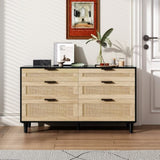 51" Rattan Dresser for Bedroom, 6 Drawer Dresser, Clothes Storage Cabinet for Bedroom, Metal W757P209508