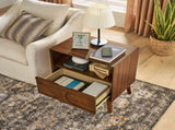 Mid Century Modern Fluted Nightstand with Charging Station USB Ports & Outlet Hole & 4 Solid Wood W1801P288512