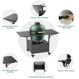 Outdoor Grill Table for Big Green Egg Style BBQ, Metal Grill Cart 2 Folding Panels, Compatible 82804364