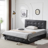 Upholstered Queen Platform Storage Bed Frame with 4 Drawers, Adjustable Headboard with Faux Leather 94234811