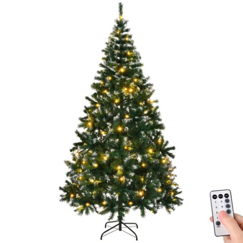 ZUN 7 FT Snow Tipped Artificial Christmas Tree with DIY 150 Warm Lights, Remote Control, 1100 Branch 78856463