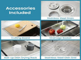 Stainless Steel Kitchen Sink, 36x22 Single Bowl, Overmount Handmade Sink in Brushed, with Cutting 11762883