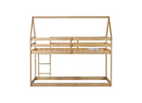 Twin over Twin Rubber Wood Floor Bunk Bed, with ladder,Guardrails,House-Shaped-Bunk Bed,White oak W504P206866