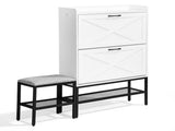 Barn door style shoe cabinet with 2 flip-down compartments, baffle, wire mesh, metal legs with soft 46675199