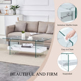 ZUN 43.3 Inch Modern Two-Tier Coffee Table - An Elegant Combination of Clear Glass and White Marble W2920P226070