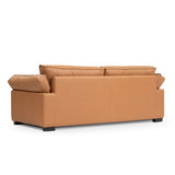 ZUN 89.76 Inch Top Genuine Leather Sofa, 3 Seater Leather Couch, Mid-Century Modern Couch for Living W2582P182428