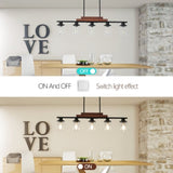 Farmhouse Industrial 5-Light Kitchen Island Pendant Light, Metal Wood Chandelier with Clear Glass W1340P206717