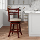 24" Counter Height Slat Back Swivel Stool, Cherry Finish, Beige Fabric Seat B04660684
