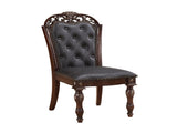 Formal Chairs Set of 2 Cherry Finish Button-Tufted Faux Leather Upholstered Traditional B011P168157