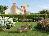 6.2ft Red 4-Blade Iron Windmill with 4-Leg Stand and Storage Shelf 54238030