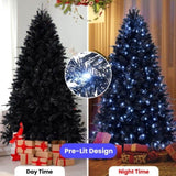 ZUN 9ft Pre-Lit Black Christmas Tree, Full Halloween Xmas Artificial Tree 3176 Branch Tips, 750 Lights, W1773P203628