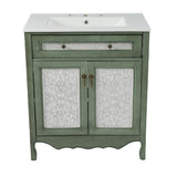 30" Antique Pattern Bathroom Vanity with Rectangle Ceramic Sink, Bathroom Vanity Cabinet with N817P245319B
