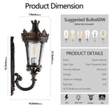 Vintage Outdoor Wall Lantern, Waterproof Exterior Wall Sconce with Crown Top and Clear Glass, W1340P209950