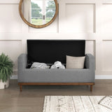 ZUN Mid-Century Modern Lift Top Storage Bench 1pc Tufted Gray Upholstered Solid Wood Walnut Finish B011P192193