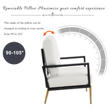 Modern Low Back White Upholstered Accent Armchair with Gold Metal Legs & Rubberwood Frame, Chic Wide 93214634