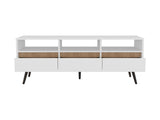 TV Stand, 3 Drawers, 3 Shelves, White / Natural Oak B097P262374