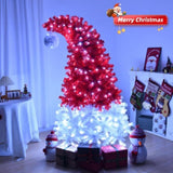 ZUN 6 FT Santa Hat Style Pre-lit Christmas Tree, Hinged Artificial Xmas Tree Pine Tree with 300 Lights, 25865681