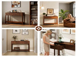 Mid-Century Modern Fluted Console Table with 2 Drawers & Open Shelf, Walnut Finish Narrow Entryway W2557P430472