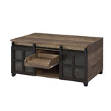 ZUN Rustic Oak and Black Coffee Table with Sliding Doors B062P181396