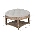 ZUN Large Round WaterProof Ottoman Coffee Table 2 Tier Oversized Button Tufted Ottoman with Wooden Shelf W1445P235095