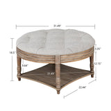 ZUN Large Round WaterProof Ottoman Coffee Table 2 Tier Oversized Button Tufted Ottoman with Wooden Shelf W1445P235095