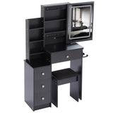 Small Size Left Bedside Cabinet Vanity Table Cushioned Stool, 2 AC2 USB Power Station, Hair dryer W936P202471