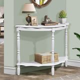 ZUN 42'' Retro Circular Curved Half-Moon Console Table with Cloud Design Top and Open Shelf Solid Wood 67238159