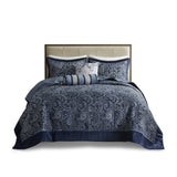 ZUN 5 Piece Jacquard Bedspread Set with Throw Pillows Navy Queen B03597644