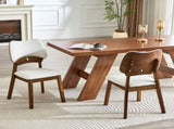 2 walnut colored solid wood dining chairs, with white PU soft packaging on the backrest and seat W1151P455536