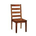 ZUN Tobacco Oak Finish Solid wood Industrial Style Kitchen Set of 2 Chairs Ladder Back Chairs B011P148640