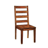 ZUN Tobacco Oak Finish Solid wood Industrial Style Kitchen Set of 2 Chairs Ladder Back Chairs B011P148640