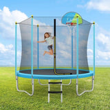 ZUN 8FT Trampoline for Kids with Safety Enclosure Net, Basketball Hoop and Ladder, Easy Assembly Round 47681486