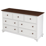 ZUN Wooden Captain Seven-Drawer Dresser for Bedroom, Living Room, Kids' Room, White+Walnut 06995691