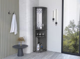 Nashville Corner Bar Cabinet Unit with Wine Glass Rack and Lower Cabinet, Smokey Oak B097P167444