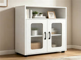 White Modern Engineered Wood Bathroom with Open Compartment, Anti-Toppling Tall Storage 96266294