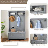 Classic Cosatal Style Hall Tree Entryway Bench with Open Shelves and Shoe Cabinets, SOLID WOOD Feet, W1758126923