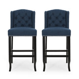 ZUN Vienna Contemporary Fabric Tufted Wingback 31 Inch Counter Stools, Set of 2, Navy Blue and Dark 64856.00NBLU